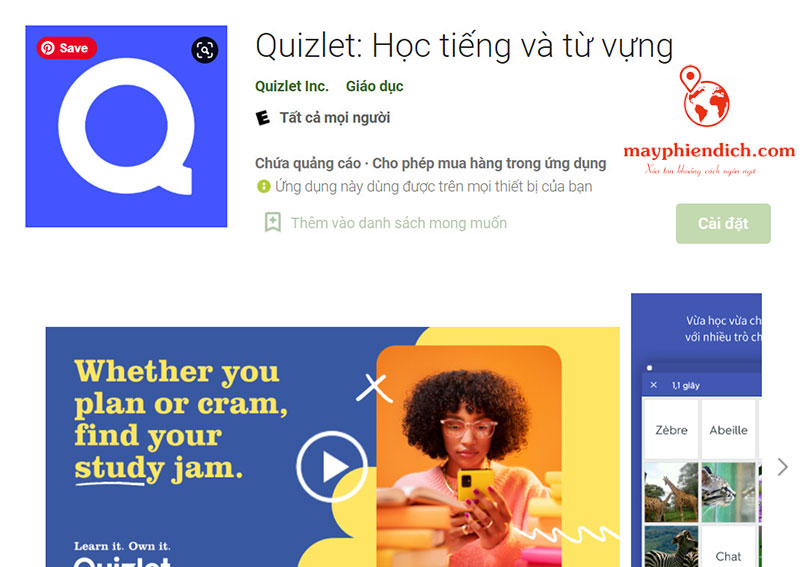 App học từ vựng ielts miễn phí Quizlet