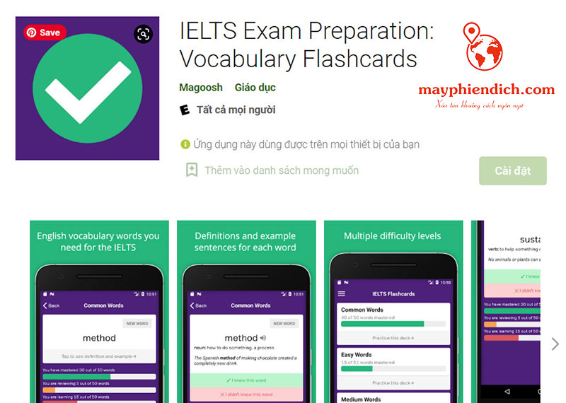 Ứng dụng Magoosh IELTS Vocabulary Flashcards