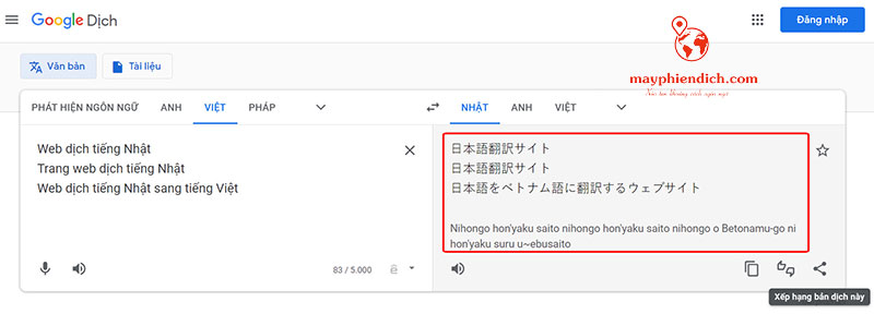 web dịch tiếng Nhật Google Dịch