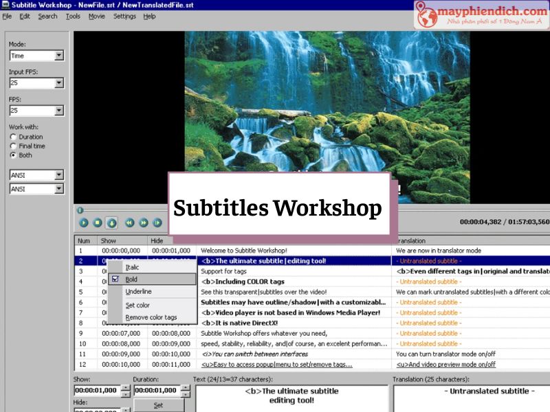 Phần Mềm Biên Tập Phụ Đề Subtitles Workshop