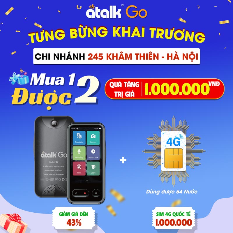 Mua 1 máy phiên dịch Atalk Go được tặng 1 sim 4G dùng được 64 quốc gia