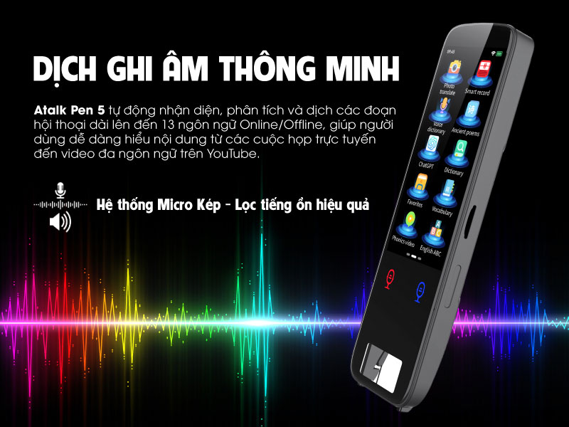 Bút dịch thuật Atalk Pen 5 - Hỗ trợ dịch ghi âm thông minh nhiều thứ tiếng (Smart Recording)