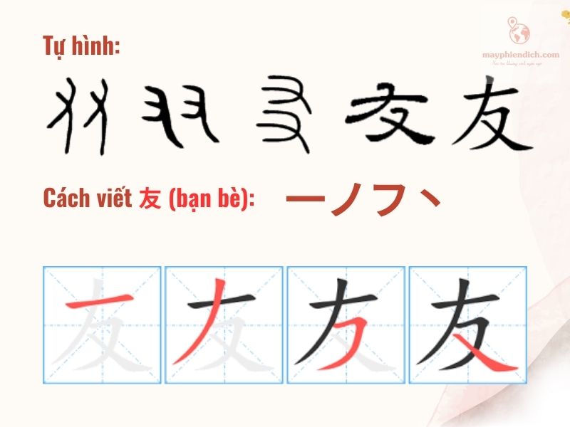 Cách viết chữ hữu tiếng Hán 右 - Bạn bè