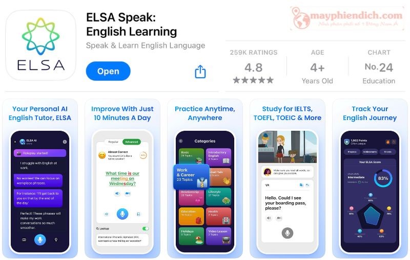 App Elsa Speak English Learning Dịch Giọng Nói tiếng Anh Online