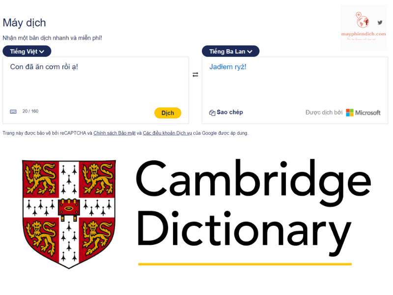 Từ điển cambridge dictionary - dịch nhanh tiếng Việt sang Ba Lan