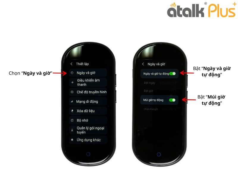 Cách Cài Đặt Ngày Và Giờ Cho Máy Dịch Tự Động Không Cần Chạm ATalk Plus+