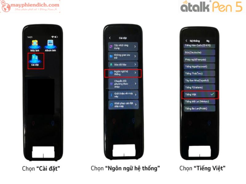 Thiết Lập Ngôn Ngữ Hệ Thống Cho Thiết Bị Dịch Thuật ATalk Pen 5