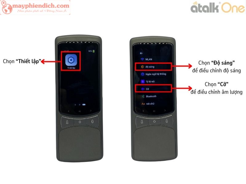 Điều Chỉnh Âm Lượng Và Độ Sáng Cho Thiết Bị Dịch Thuật ATalk One