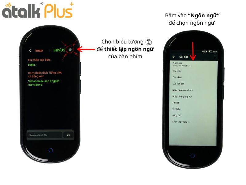 Hướng Dẫn thiết Lập Ngôn Ngữ Bàn Phím Khi Dịch Văn Bản Trên Máy Dịch ATalk Plus+ Phiên Bản Nâng Cấp