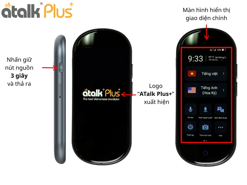 Thao Tác Khởi Động Máy Dịch Cầm Tay ATalk Plus+ 150 Ngôn Ngữ