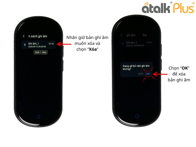 Thao Tác Xóa Bản Ghi Âm Đã Lưu