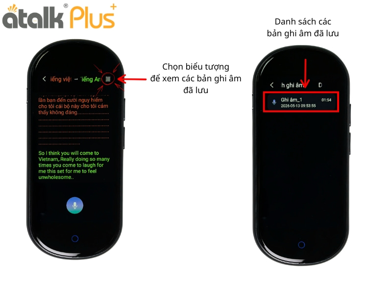 Xem Lại Danh Sách Các Bản Dịch Ghi Âm Đã Lưu