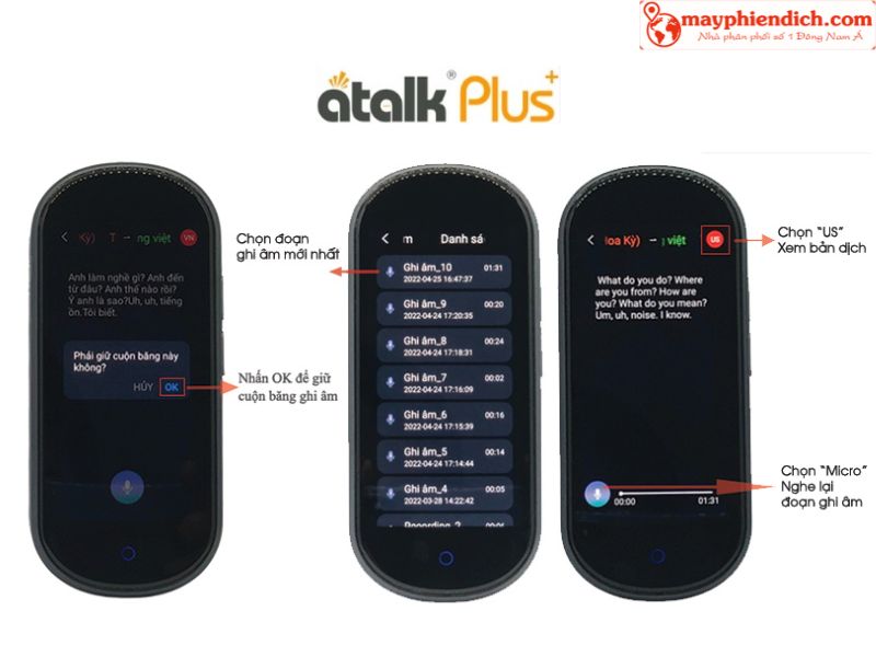 Hướng Dẫn Sử Dụng Tính Năng Dịch Ghi Âm Trên Thiết Bị ATalk Plus+
