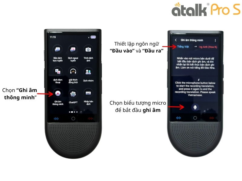 ATalk Pro S Hỗ Trợ Dịch Ghi Âm Lên Đến 60 Phút