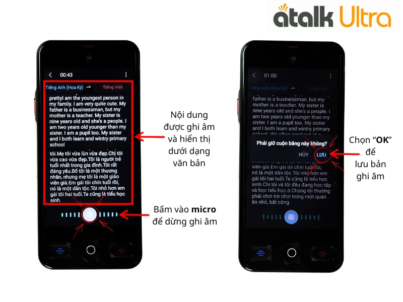 Cách Dịch Ghi Âm Thông Minh Trên Máy Dịch Cầm Tay ATalk Ultra