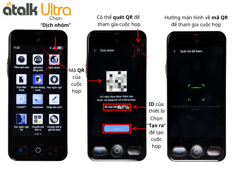 Hướng Dẫn Cách Dịch Hội Nhóm Trên Máy Thông Dịch Cầm Tay ATalk Ultra