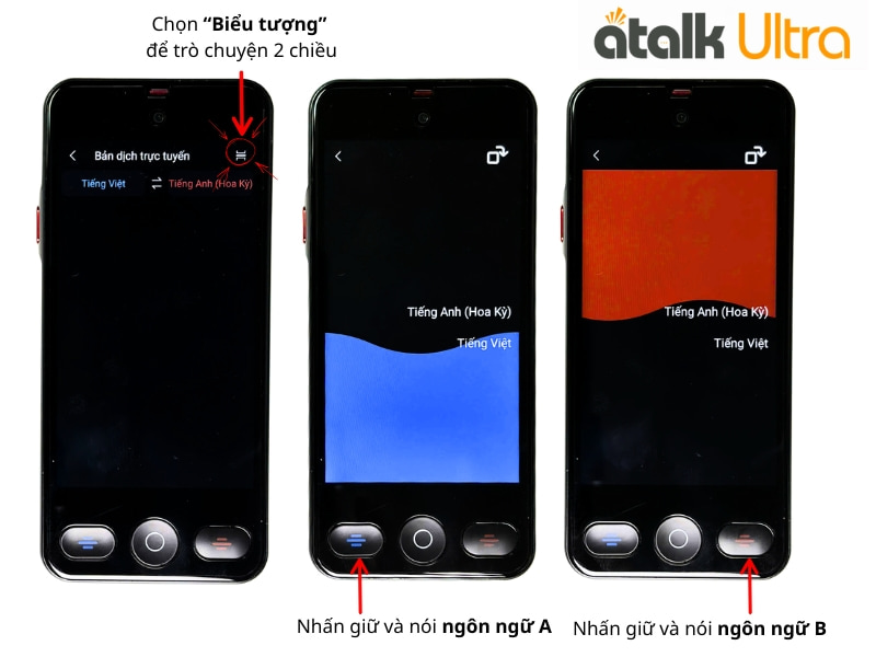 Hướng Dẫn Dịch Giọng Nói 2 Chiều Trên Máy Phiên Dịch Tự Động ATalk Ultra
