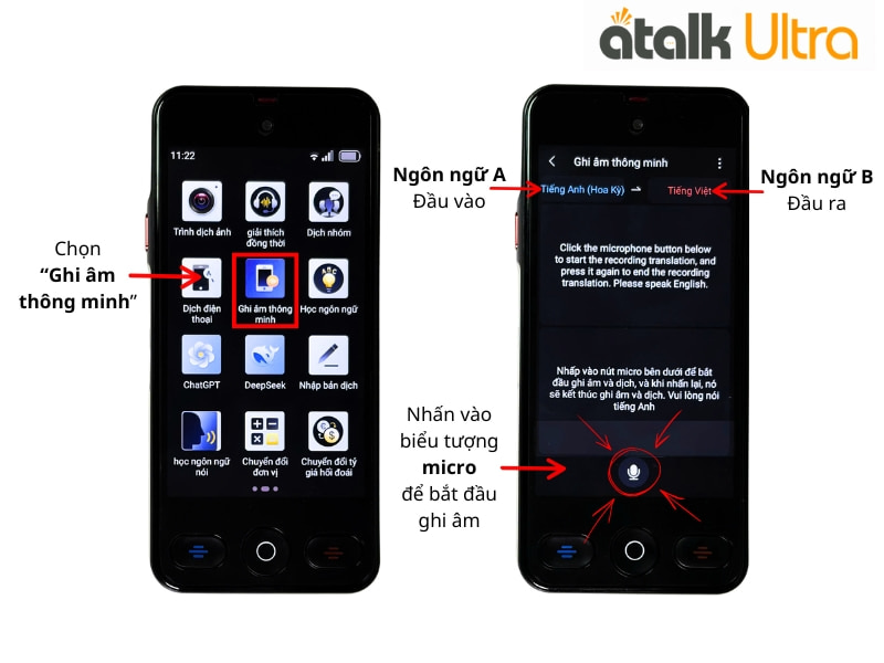 Hướng Dẫn Sử Dụng Tính Năng Dịch Ghi Âm Trên Máy Phiên Dịch ATalk Ultra
