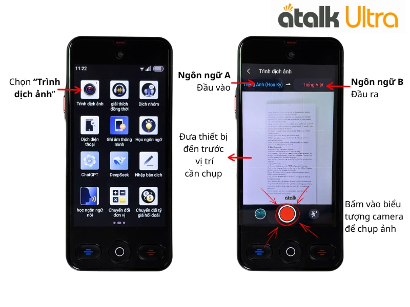 Hướng Dẫn Thao Tác Dịch Hình Ảnh Trên Máy Dịch Cuộc Gọi Đa Quốc Gia ATalk Ultra