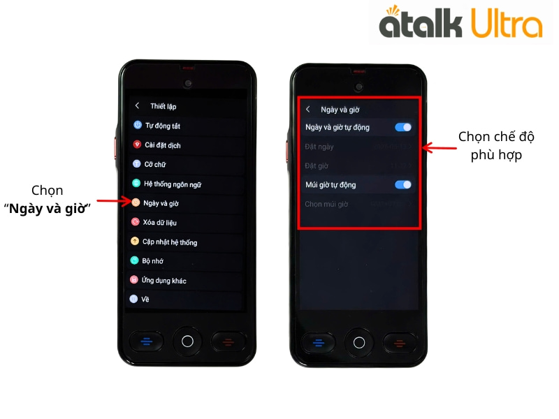 Cách Cài Đặt Ngày Và Giờ Trên Máy Dịch ATalk Ultra