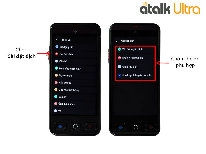 Thiết Lập Cài Đặt Dịch Trên Máy Phiên Dịch ATalk Ultra