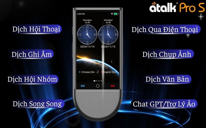 Máy Phiên Dịch Trực Tiếp ATalk Pro S Tích Hợp Đa Tính Năng Dịch Thuật Vượt Trội