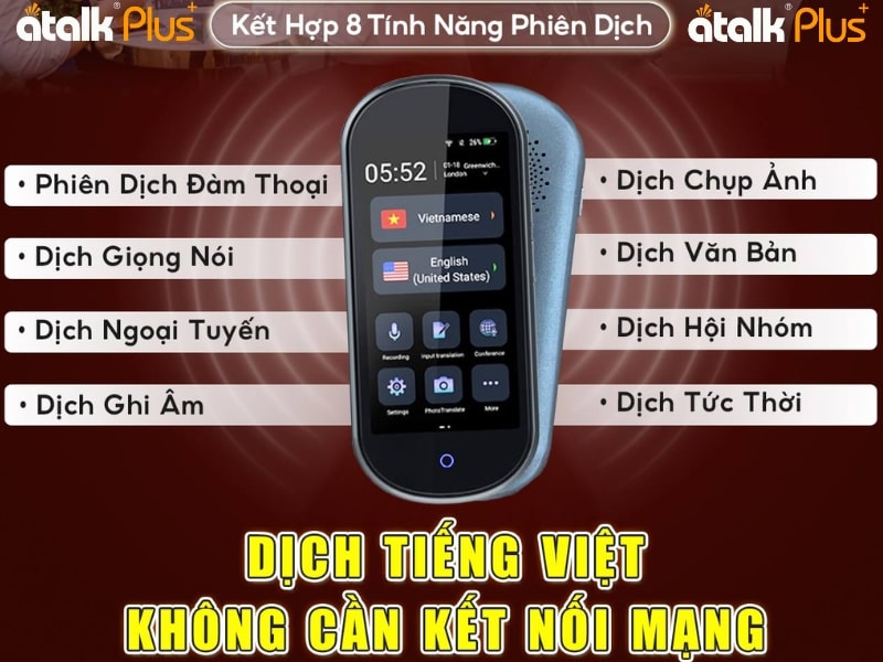 Máy Phiên Dịch Tiếng Ba Lan ATalk Plus+ - Dịch Tự Động Không Cần Bấm Nút