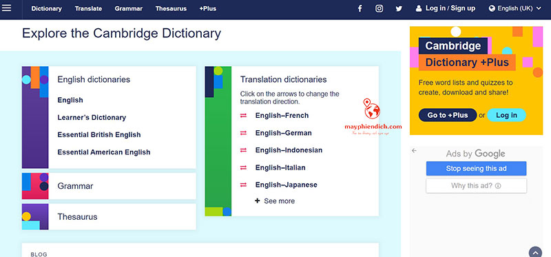 Từ điển dịch tiếng Anh sang tiếng Việt - Cambridge Dictionary