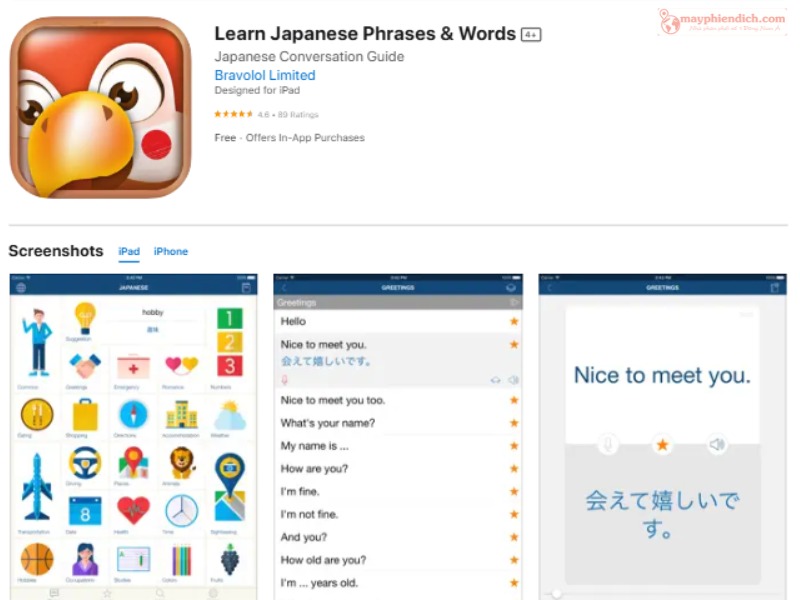 Ứng Dụng Dịch Tiếng Nhật Bản Thông Minh Learn Japanese Phrases