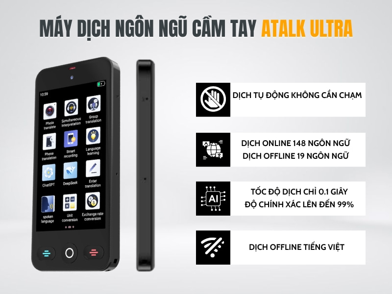 ATalk Ultra - Dịch Cuộc Gọi Đa Quốc Gia - Dịch Tự Động Không Cần Chạm