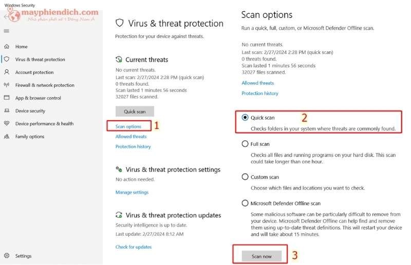 Scanning quét Virus phần mềm độc hại sửa lỗi kết nối wifi bị giới hạn trên laptop