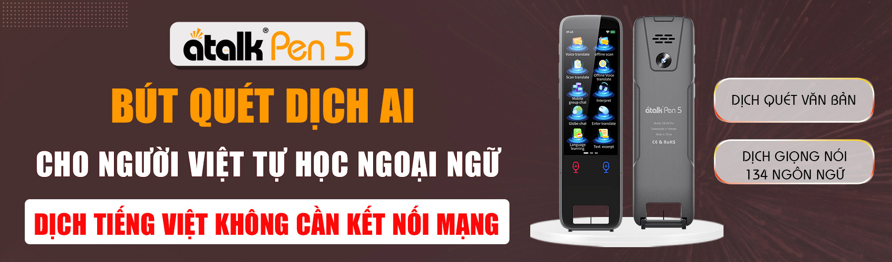Bút Quét Dịch AI ATalk Pen 5 - Dịch Tiếng Việt Không Cần Kết Nối Mạng