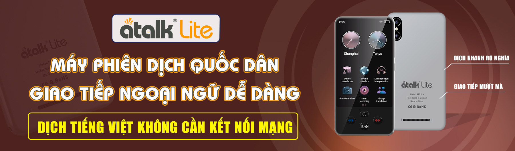 Máy Phiên Dịch Quốc Dân ATalk Lite - Dịch Tiếng Việt Không Cần Kết Nối Mạng