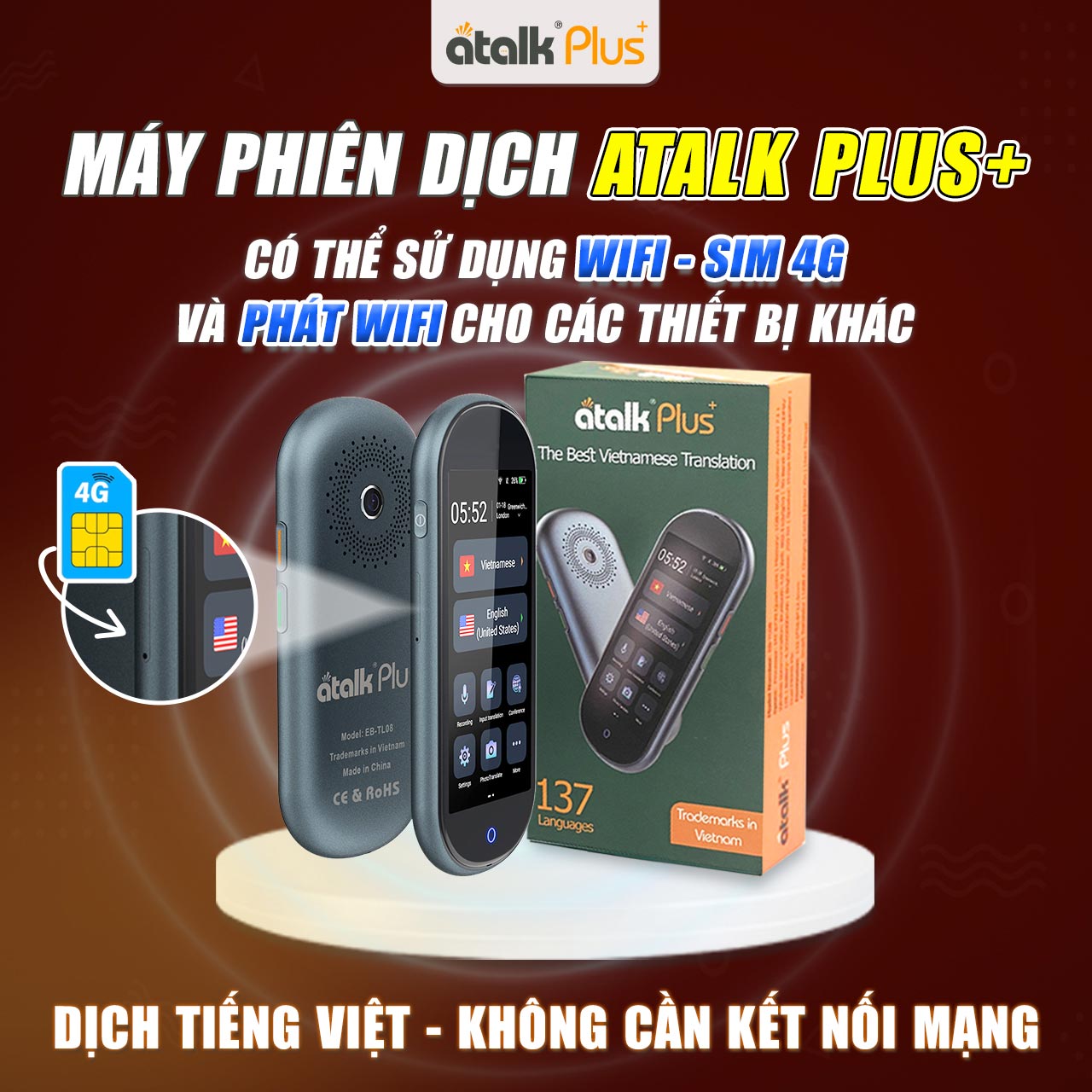 ATalk Plus+ Hỗ Trợ Dịch Tiếng Việt Không Cần Kết Nối Mạng