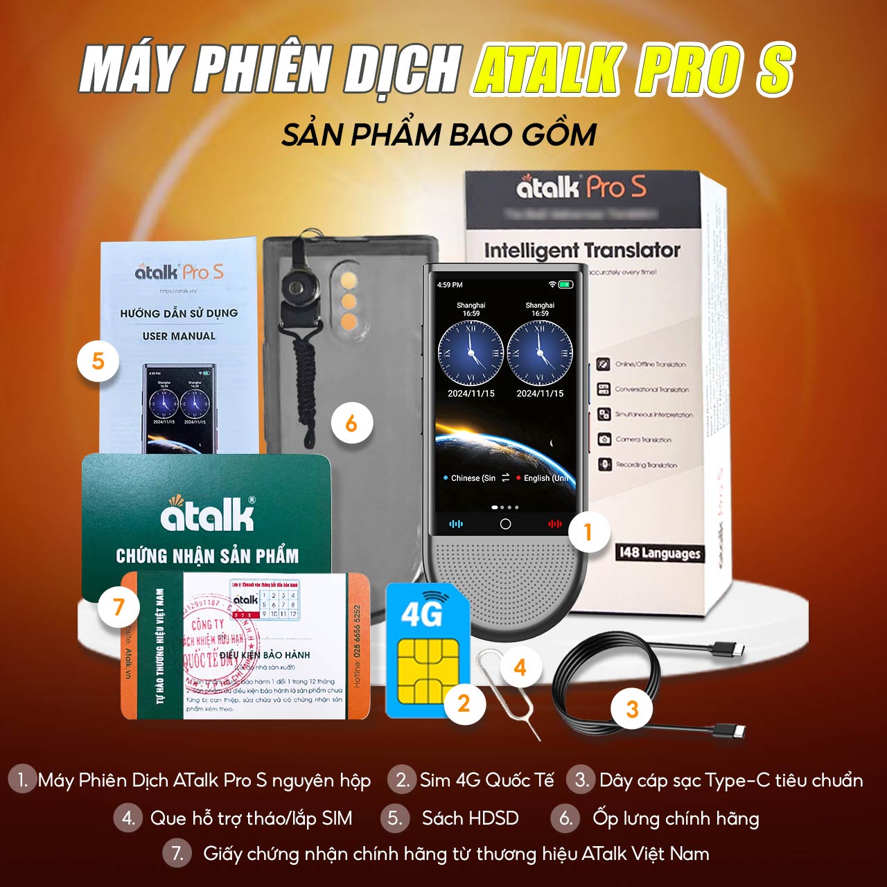 Bộ Sản Phẩm Máy Phiên Dịch ATalk Pro S Gồm Những Gì