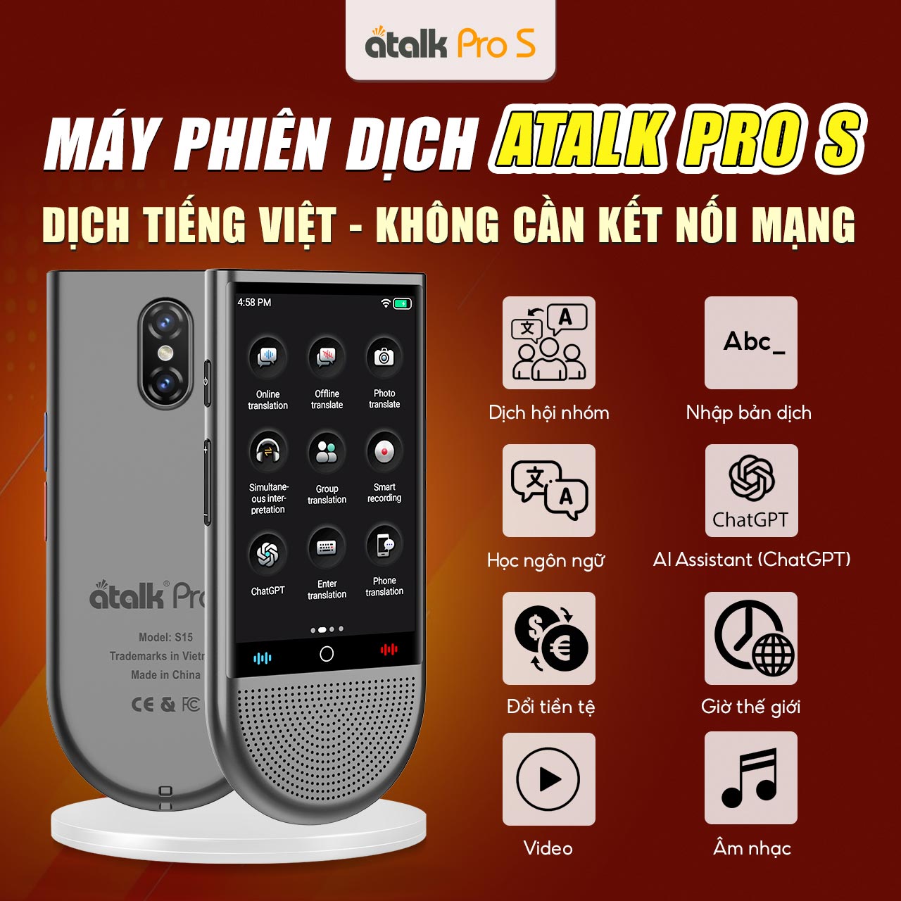 Các Tính Năng Bổ Trợ Được Tích Hợp Trên Máy Dịch ATalk Pro S