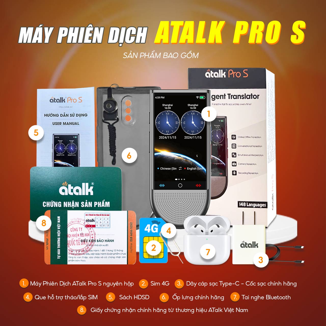 Đầy Đủ Thiết Bị Và Phụ Kiện Đi Kèm Khi Sở Hữu Máy ATalk Pro S
