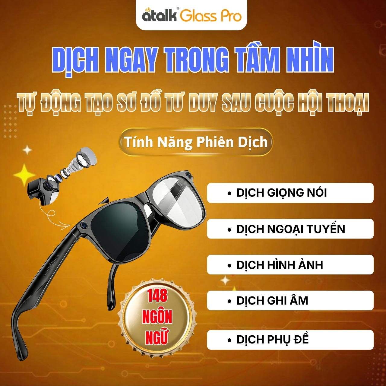 Kính Thông Dịch ATalk Glass Pro - Tự Động Tạo Sơ Đồ Tư Duy Sau Cuộc Hội Thoại