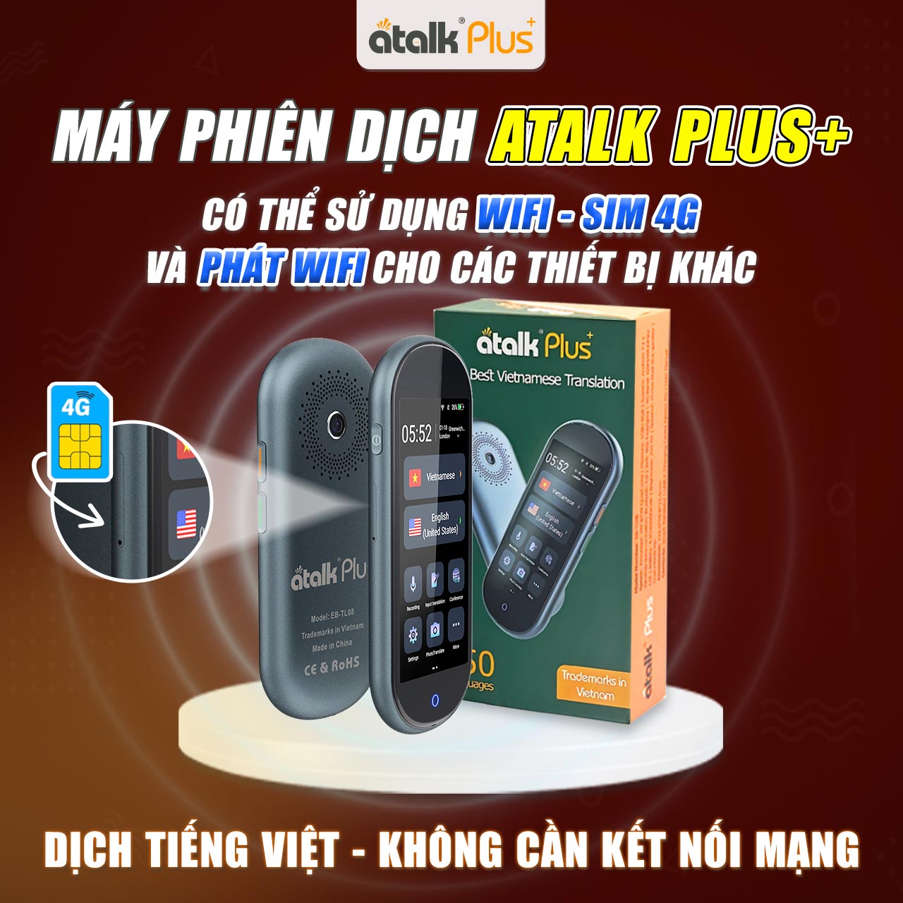 Máy Phiên Dịch ATalk Plus+ | Dịch Thuật Không Cần Bấm Nút