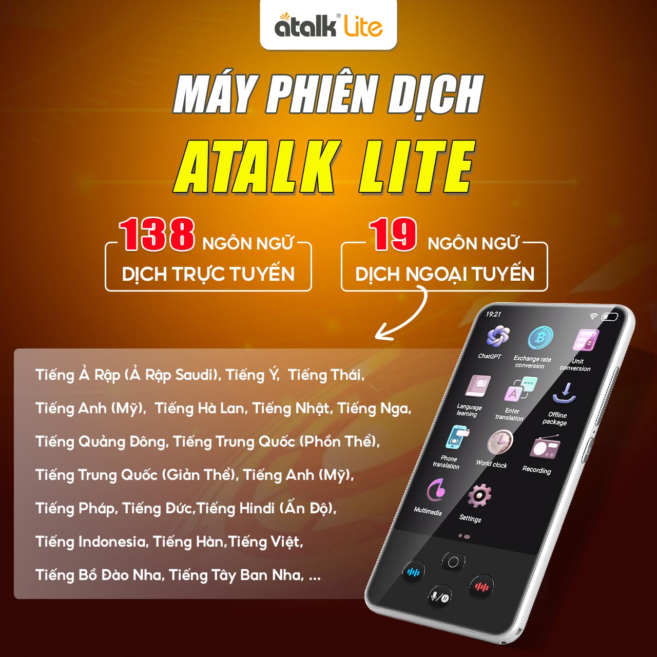 Máy Dịch ATalk Lite Hỗ Trợ Dịch Online Và Offline