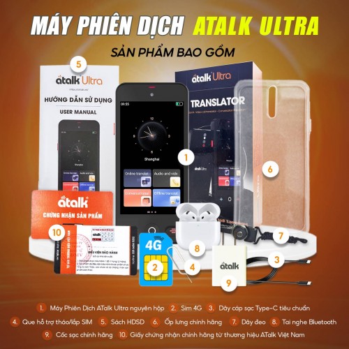 Bộ Sản Phẩm Đầy Đủ Khi Sở Hữu Máy Dịch Cuộc Gọi ATalk Ultra