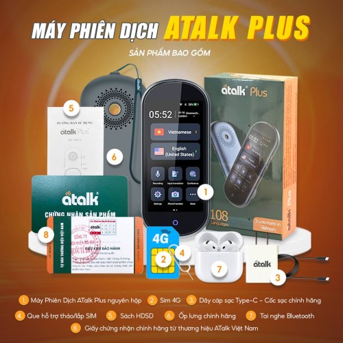 Bộ Sản Phẩm Khi Mở Hộp Máy Dịch Đa Ngôn Ngữ ATalk Plus