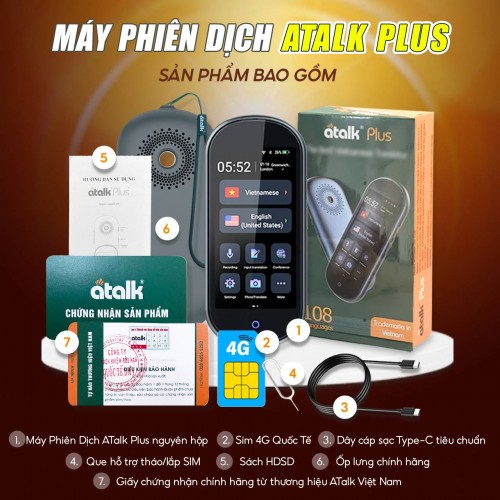 Bộ Sản Phẩm Máy Phiên Dịch Trực Tiếp ATalk Plus Gồm Những Gì