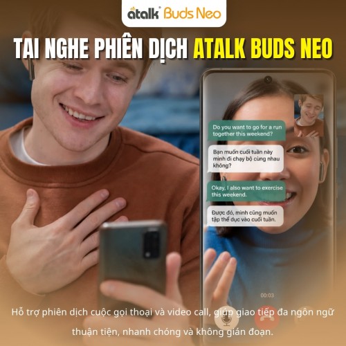 Máy Phiên Dịch Đeo Tai ATalk Buds Neo Hỗ Trợ Dịch Cuộc Gọi Trực Tiếp