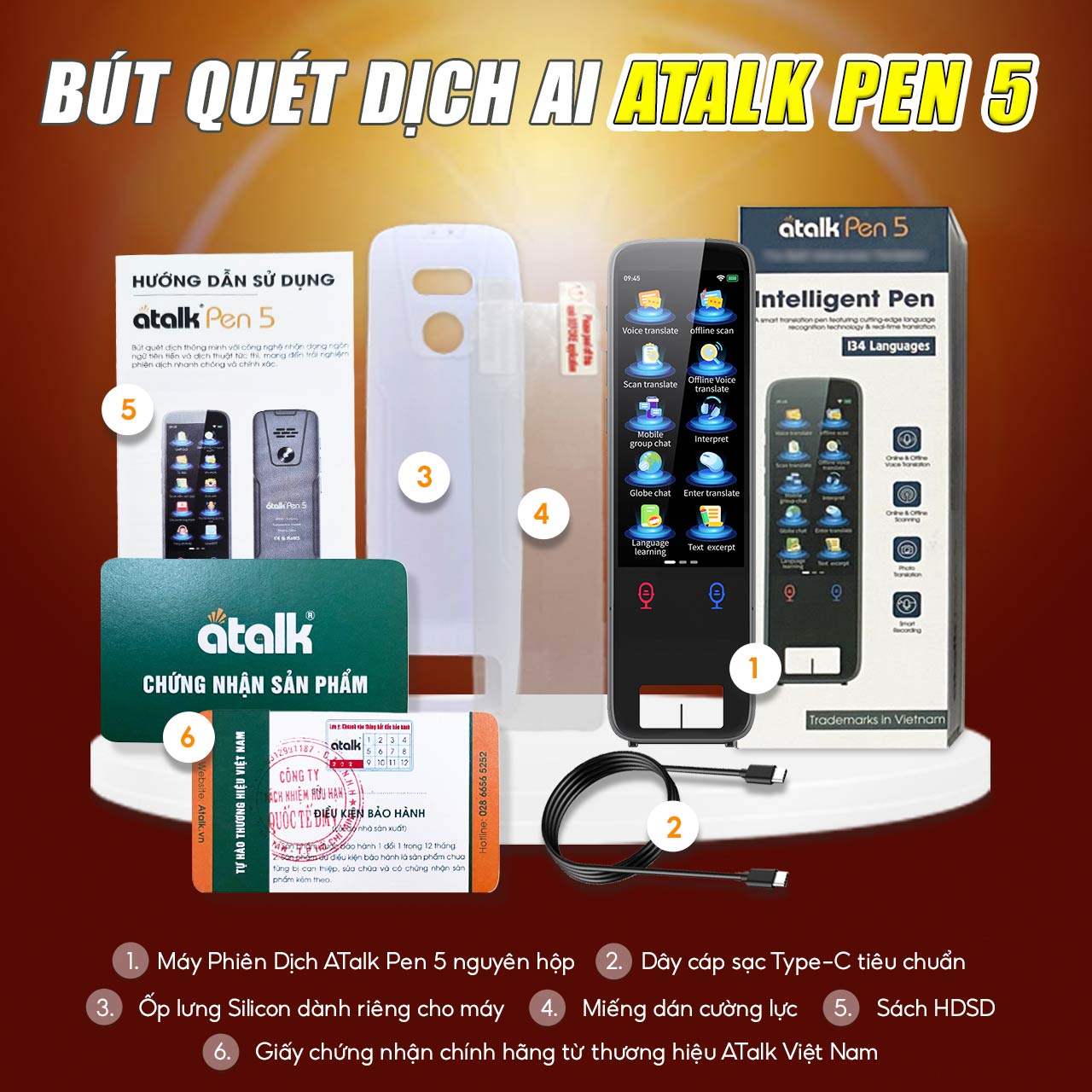 Trọn Bộ Sản Phẩm ATalk Pen 5 Gồm Những Gì