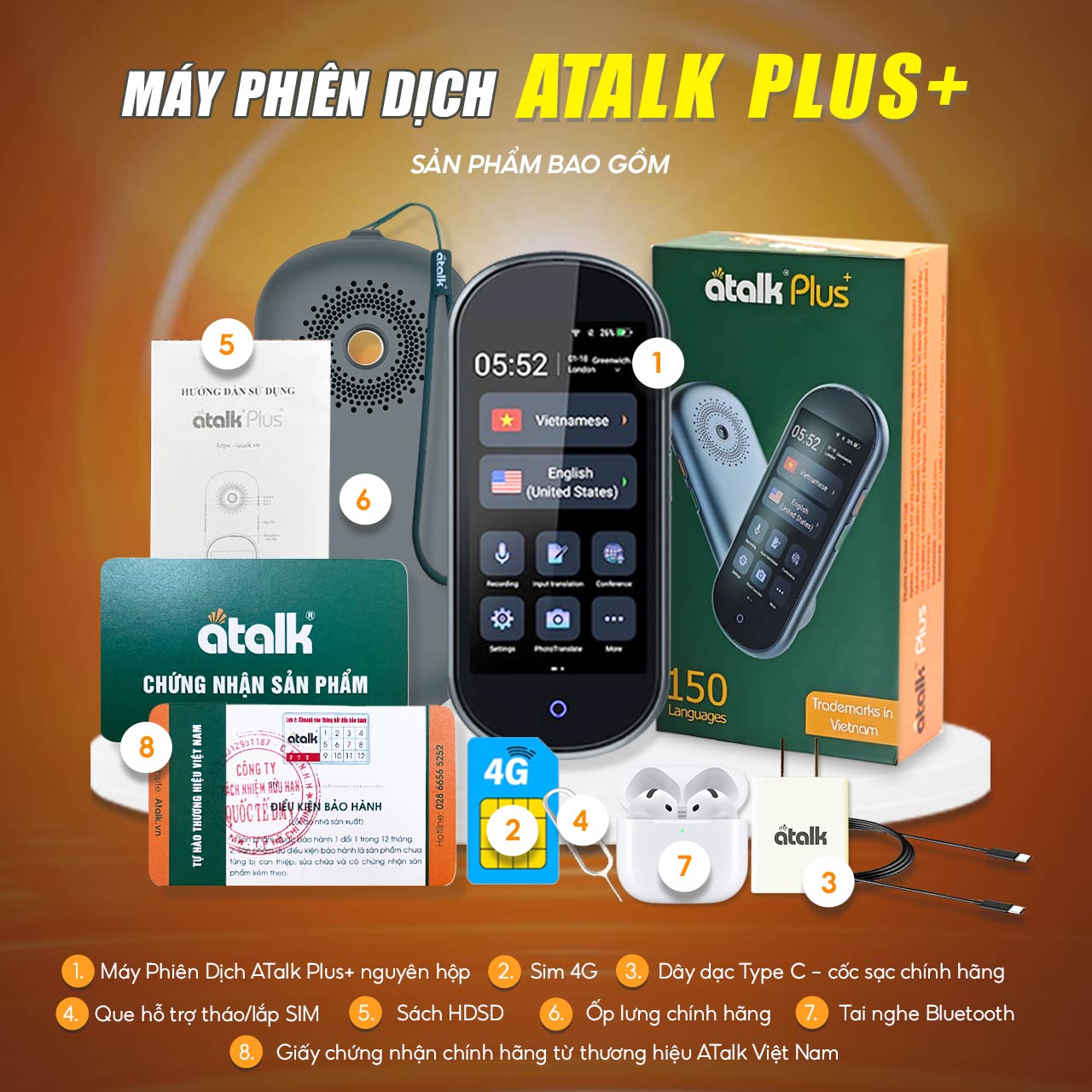 Trọn Bộ Sản Phẩm Khi Sở Hữu Máy Thông Dịch Tự Động ATalk Plus+