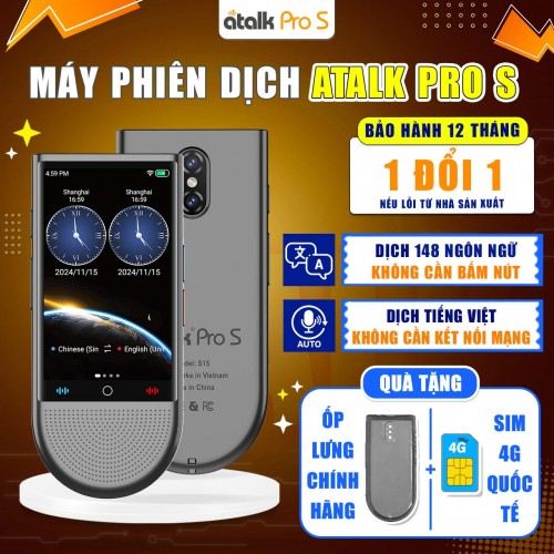 Máy Phiên Dịch ATalk Pro S - Dịch Tự Động 148 Ngôn Ngữ - Không Cần Bấm Nút - Không Cần Chạm Máy Phiên Dịch ATalk Pro S - Dịch Tự Động 148 Ngôn Ngữ - Không Cần Bấm Nút - Không Cần Chạm