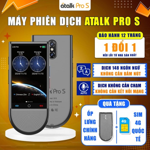 Máy Phiên Dịch ATalk Pro S - Dịch Tự Động 148 Ngôn Ngữ - Không Cần Bấm Nút - Không Cần Chạm