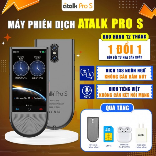 Máy Phiên Dịch ATalk Pro S - Dịch TỰ ĐỘNG 148 Ngôn Ngữ - Không Cần Bấm Nút - Không Cần Chạm